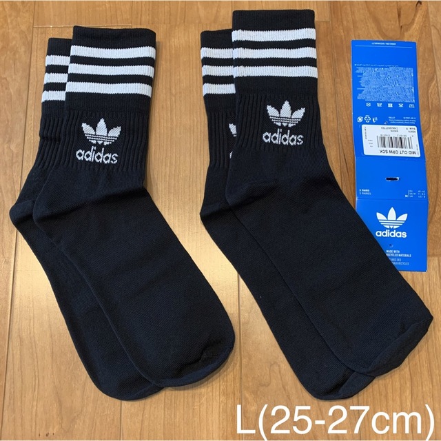 adidas(アディダス)の新品　アディダス　L(25-27cm)ソリッド　ミッドクルーソックス　黒2足 メンズのレッグウェア(ソックス)の商品写真