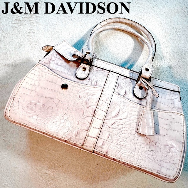 【美品】J&M DAVIDSON 英国製 クロコ 型押し バンドバッグ  A4可ボストンバッグ