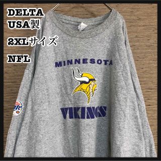 【デルタ】ロンT　長袖Tシャツ　USA製　NFL　ミネソタヴァイキング32(Tシャツ/カットソー(七分/長袖))