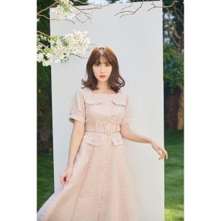 ハーリップトゥ(Her lip to)のClassic Tweed Belted Dress  ピンク　Mサイズ(ロングワンピース/マキシワンピース)