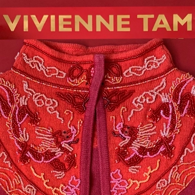 VIVIENNE TAM / ドラゴン蓮の花ビーズ刺繍　ニットボレロカーディガン