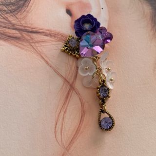 韓国風　ビジューピアス　パープル(ピアス)