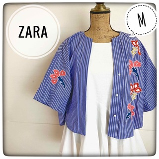 ザラ(ZARA)の【刺繍が可愛い】ZARA  ブラウス　ジャケットとしても‼︎  Mサイズ(シャツ/ブラウス(半袖/袖なし))