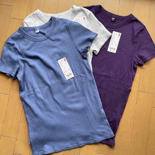 UNIQLO(ユニクロ)のユニクロ　スピーマコットン　リブクールネックT  L レディースのトップス(Tシャツ(半袖/袖なし))の商品写真