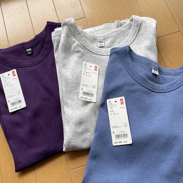 UNIQLO(ユニクロ)のユニクロ　スピーマコットン　リブクールネックT  L レディースのトップス(Tシャツ(半袖/袖なし))の商品写真