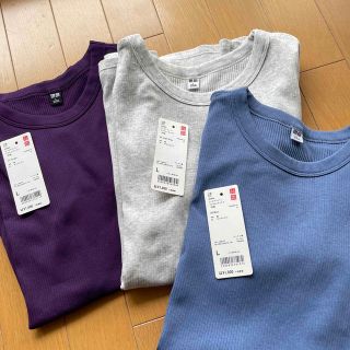 ユニクロ(UNIQLO)のユニクロ　スピーマコットン　リブクールネックT  L(Tシャツ(半袖/袖なし))