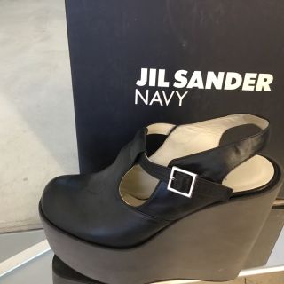 ジルサンダーネイビー(JIL SANDER NAVY)のジルサンダー　ウエッジサンダル 37ハーフお値下げ(サンダル)