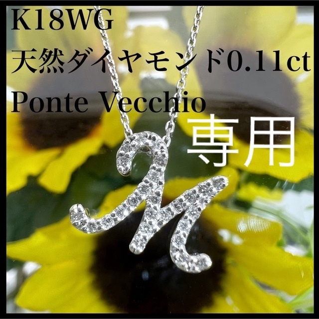 k18WG 天然 ダイヤモンド 0.11ct ダイヤ Mモチーフ ネックレス