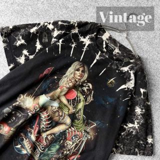 アートヴィンテージ(ART VINTAGE)の【vintage】ロック デザイン グラフィック ルーズ スタッズ 黒Tシャツ(Tシャツ/カットソー(半袖/袖なし))