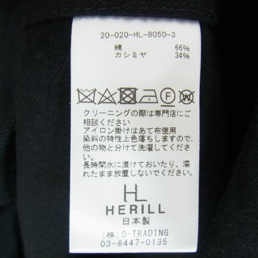 ヘリル HERILL 20-020-HL-8050-3 CASHMERE DENIM WORK COAT カシミヤ デニム ワーク コート ブラック系 2【美品】【中古】 メンズのジャケット/アウター(ステンカラーコート)の商品写真