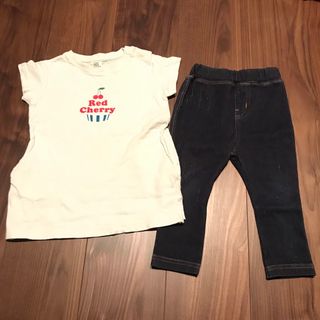 デビロック(DEVILOCK)のさくらんぼカップケーキ半袖　Tシャツ　ワンピース　デニム風レギンスパンツセット(ワンピース)