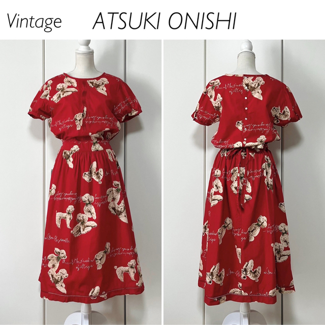 【Vintage】美品★ATSUKI ONISHI プードル柄ワンピースレディース