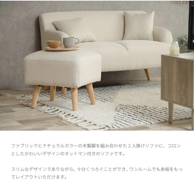 最終値引き【北欧ソファ】オットマン付き2人掛けソファ-
