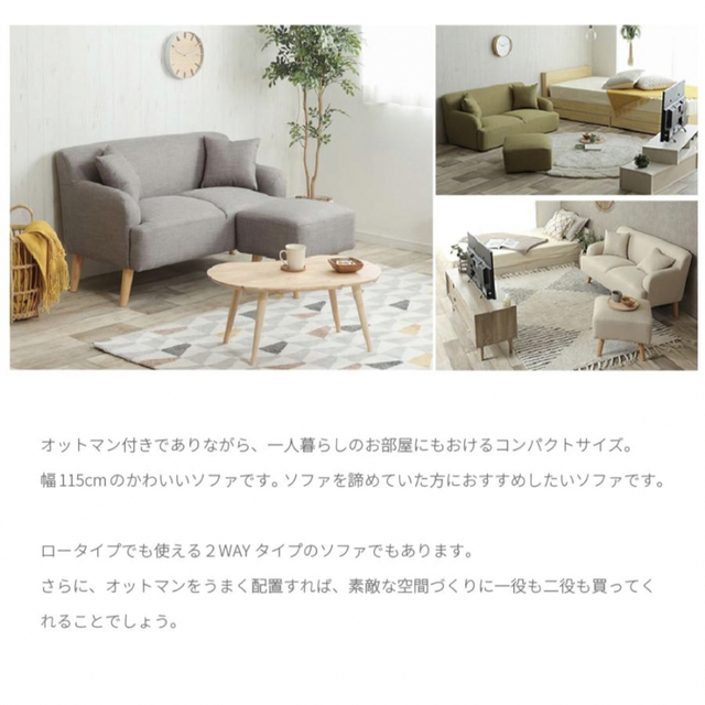 最終値引き【北欧ソファ】オットマン付き2人掛けソファ-