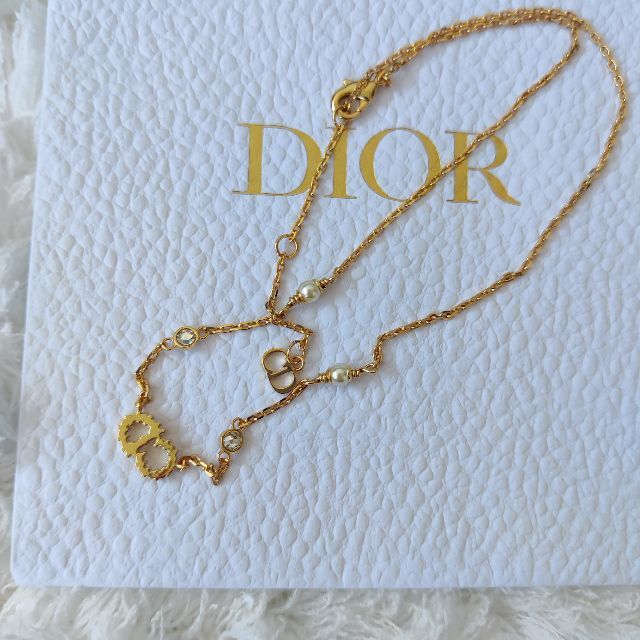 Christian Dior CDロゴ ストーン パール ゴールド ネックレス うのにも