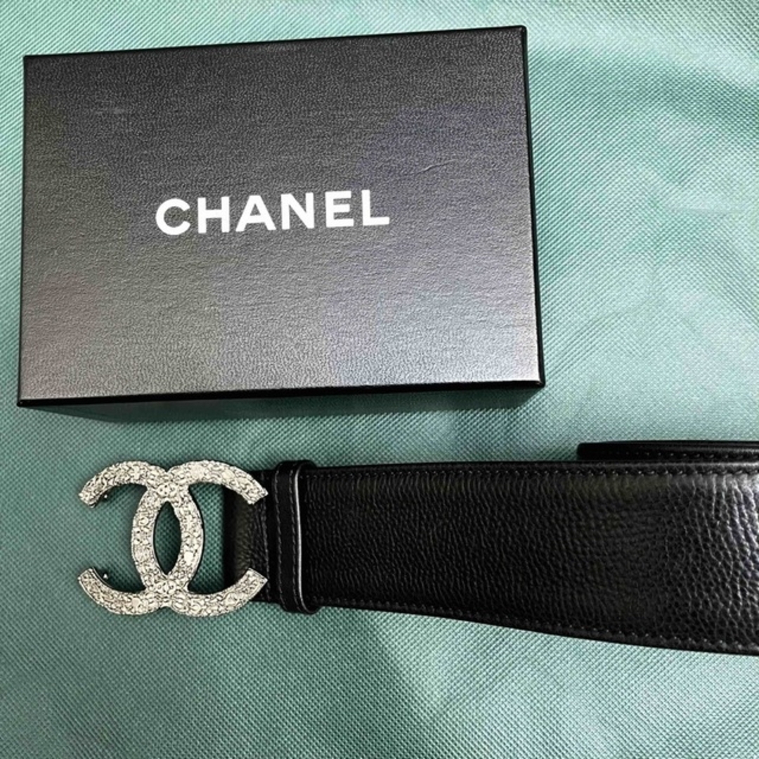 ▶美品▶CHANEL シャネル 黒革 ベルト ココマーク 80~95cm