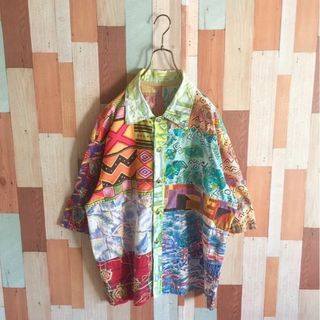 アートヴィンテージ(ART VINTAGE)の90s パッチワーク ビンテージ古着 総柄シャツ マルチデザイン(シャツ)