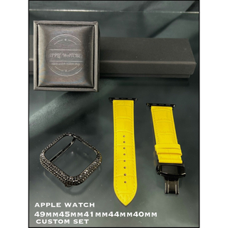 アップルウォッチ(Apple Watch)のウルトラにも　アップルウォッチ　czダイヤモンドベゼル本革ベルトセット(レザーベルト)