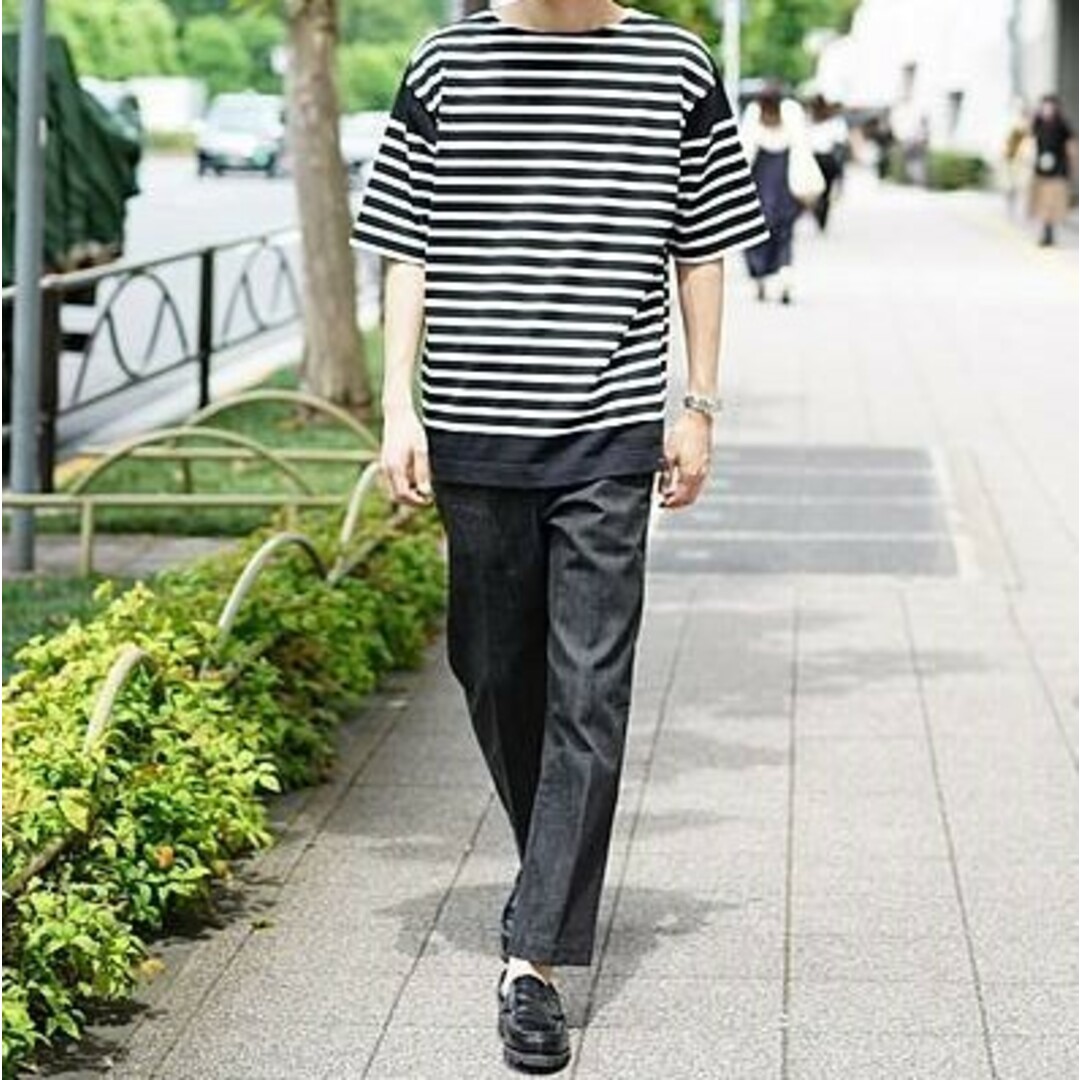 UNITED ARROWS(ユナイテッドアローズ)のUNITED ARROWS x Le Minor ユナイテッドアローズ ルミノア 21SS 別注 フランス製 五分袖ボーダーバスクシャツ 1117-699-2814 M ブラック Tシャツ トップス【中古】【UNITED ARROWS × Le Minor】 メンズのトップス(Tシャツ/カットソー(半袖/袖なし))の商品写真