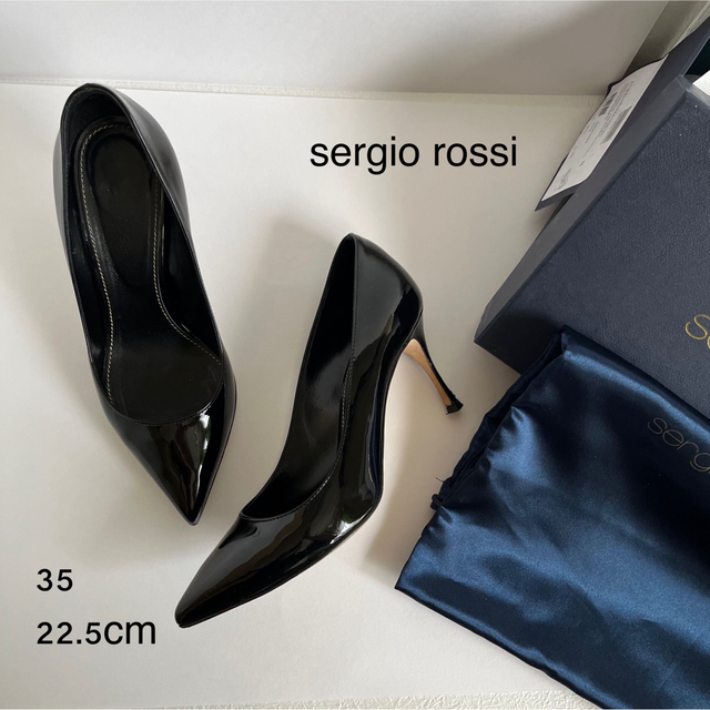 極美品】sergio rossiエナメル、パンプス35、22.5cm、ブラック 激安