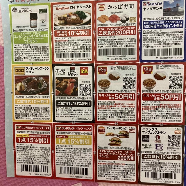 JAFクーポン春号 チケットの優待券/割引券(レストラン/食事券)の商品写真