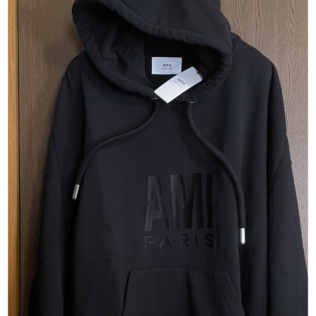 黒XXL新品 AMI Paris アミ ロゴ スウェット パーカー ブラック
