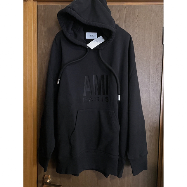 黒XXL新品 AMI Paris アミ ロゴ スウェット パーカー ブラック