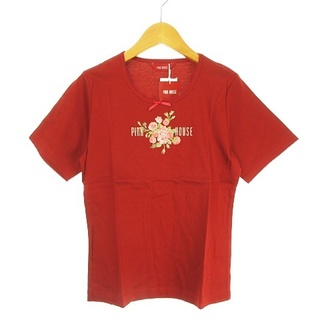 ピンクハウス(PINK HOUSE)のタグ付き フラワリィローズプリントカットソー ロゴバラ柄刺繍 TシャツIBO39(カットソー(半袖/袖なし))