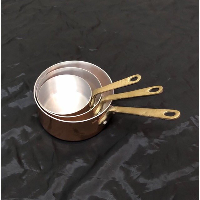 銅製 片手鍋 3個セット コッパー ソースパン  フランス アンティーク銅鍋