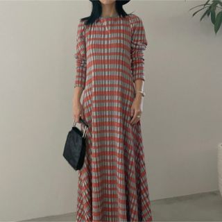 アメリヴィンテージ(Ameri VINTAGE)のAMERIアメリDEKOBOKO CHECK RELAX DRESS(ロングワンピース/マキシワンピース)