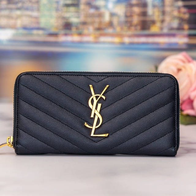 【美品】SAINT LAURENT サンローラン 長財布 ダークネイビー レザー