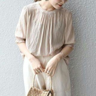 シップスフォーウィメン(SHIPS for women)のストライプ ショートスリーブギャザーブラウス【 BEIGE 】SHIPS(シャツ/ブラウス(半袖/袖なし))