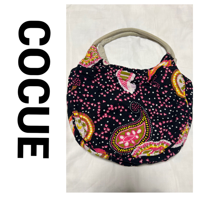 COCUE(コキュ)のCOCUE コキュ トートバッグ フラワー 花柄 ドット ペイズリー ブラック レディースのバッグ(トートバッグ)の商品写真