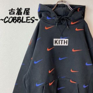 レアコラボ】NIKE KITH 総柄パーカースウッシュ黒ブラック刺繍