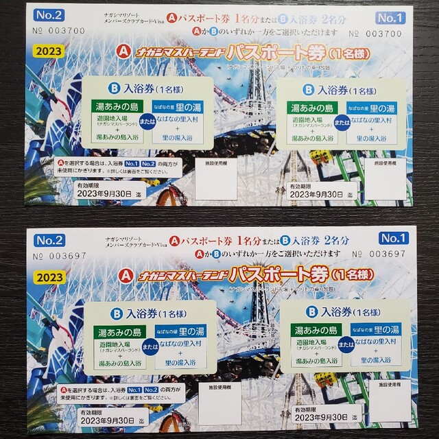 ナガシマスパーランド パスポート券 2枚セット チケットの施設利用券(遊園地/テーマパーク)の商品写真