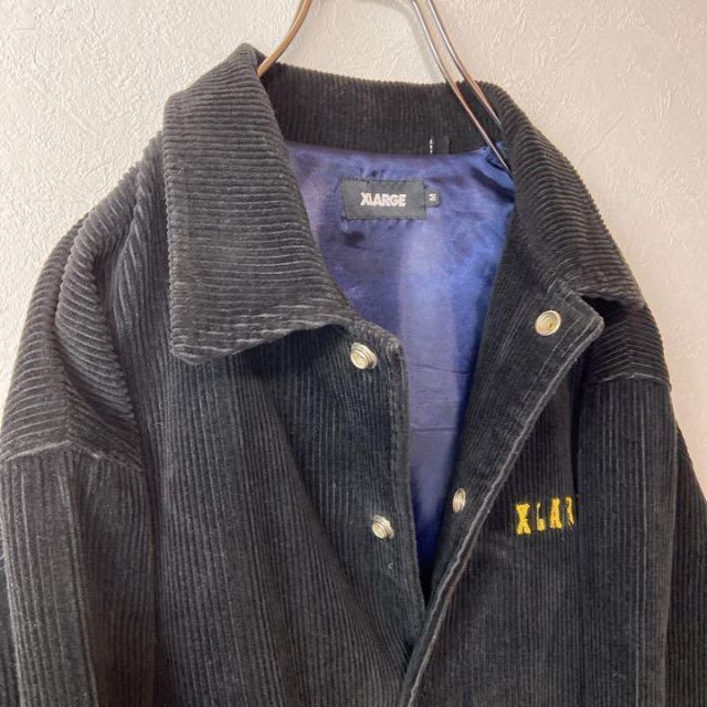 人気コーデュロイ】X-LARGEビッグ刺繍ロゴ古着ジャケット黒ブラックM