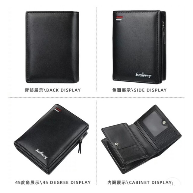 折り財布　ブラック　メンズ　ウォレット　コンパクト　シンプル　二つ折り　新生活 メンズのファッション小物(折り財布)の商品写真