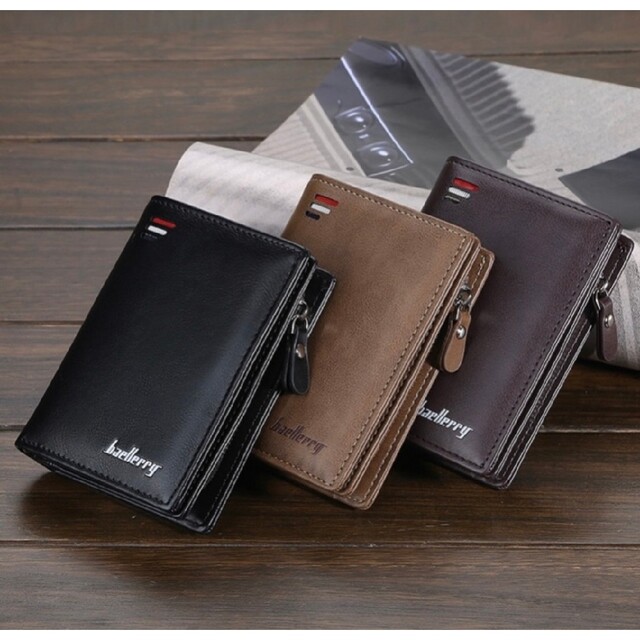 折り財布　ブラック　メンズ　ウォレット　コンパクト　シンプル　二つ折り　新生活 メンズのファッション小物(折り財布)の商品写真