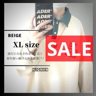大幅値下げ　ワッフル【XL　ベージュ】カップルウェア セーター カレッジスタイル(ポロシャツ)