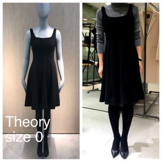 美品】theory USA製 ストレッチウール Aラインフレアワンピース0黒-