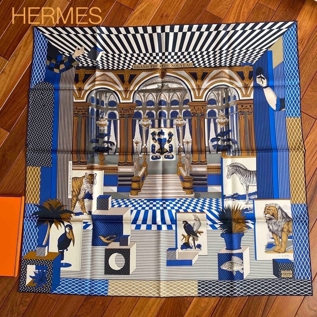 HERMES エルメス Carre90 グラン・テアトル・ヌーヴォー ブルー モテ