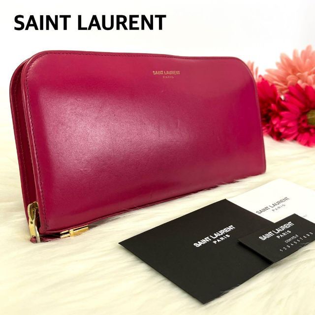 SAINT LAURENT サンローラン レザー ラウンドファスナー 長財布