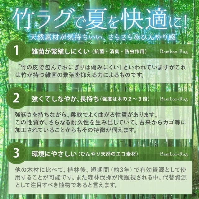 【色: ブルー】サヤンサヤン ひんやり 竹ラグ マット ボーダー 格子 バンブー 7