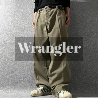 ラングラー(Wrangler)の【ラングラー】ワイド 革ロゴ リップストップ ペインターパンツ カーキ W42(ペインターパンツ)