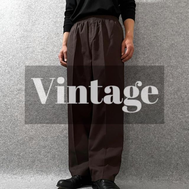 【vintage】ワイド コットン イージーパンツ スラックス ブラウン XL