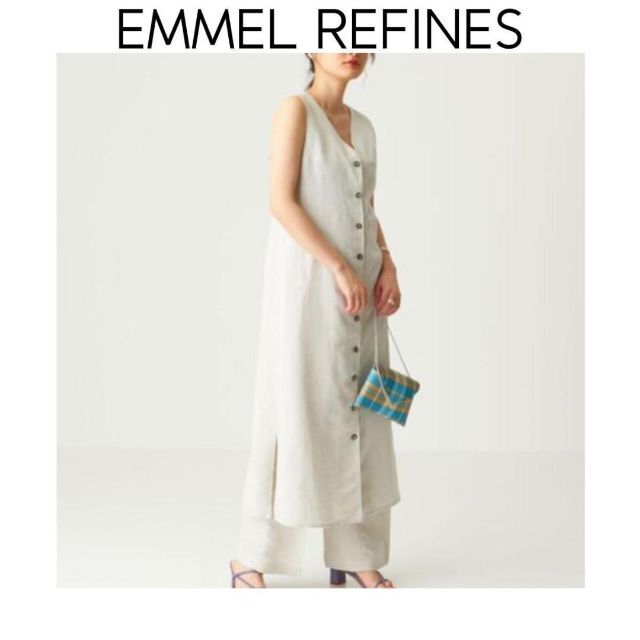 EMMEL REFINES ジレ ワンピース　リネン ベージュ　ロングベスト