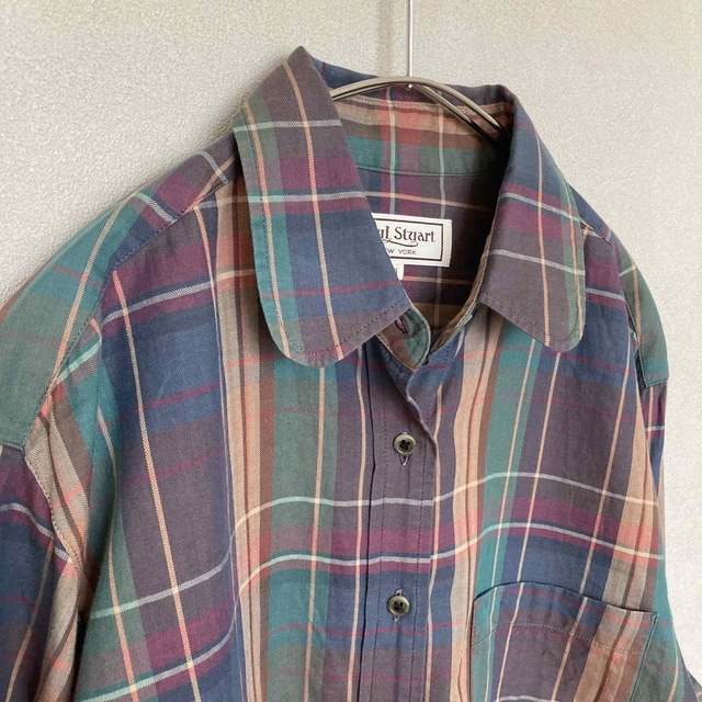Paul Stuart(ポールスチュアート)のPaul  Stuart ポールスチュアート 丸襟コットンシャツ 日本製 レディースのトップス(シャツ/ブラウス(長袖/七分))の商品写真