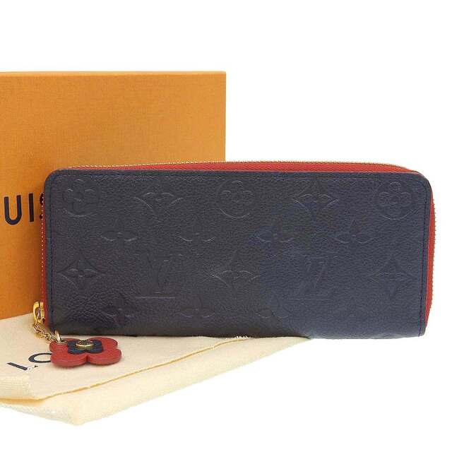 モノグラムアンプラント商品名【本物保証】 箱・布袋付 美品 ルイヴィトン LOUIS VUITTON モノグラム アンプラント ポルトフォイユ クレマンス ネイビー 長財布 M68325