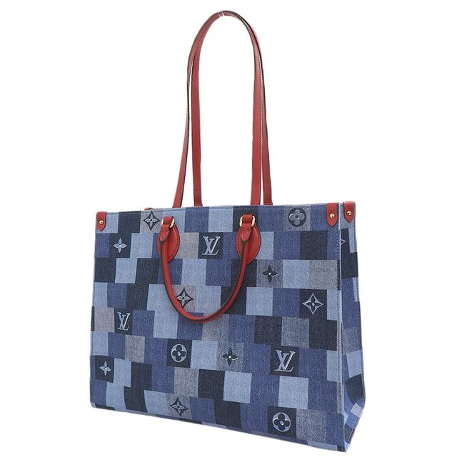 【本物保証】 布袋付 未使用 ルイヴィトン LOUIS VUITTON モノグラム デニム オンザゴーGM 2WAYバッグ ブルー レッド M44992