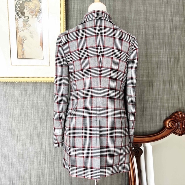 美品 PRADA プラダ チェック グレー ロング ジャケット コート 格安